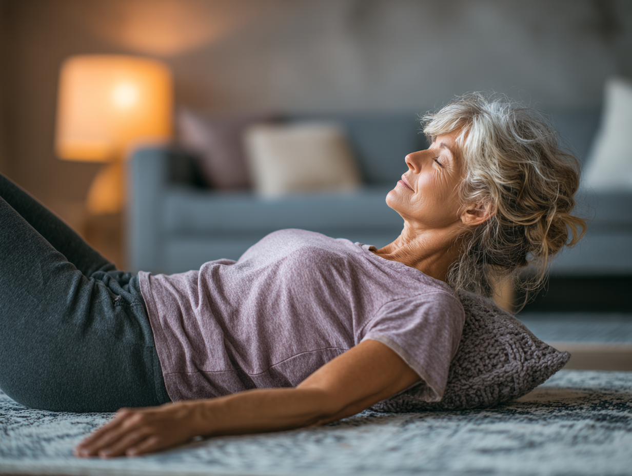 Инструктор демонстрира йога поза на група старши хора